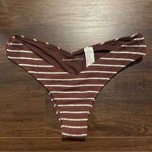 NWOT Abercrombie & Fitch Brown and White Striped Bikini Bottom